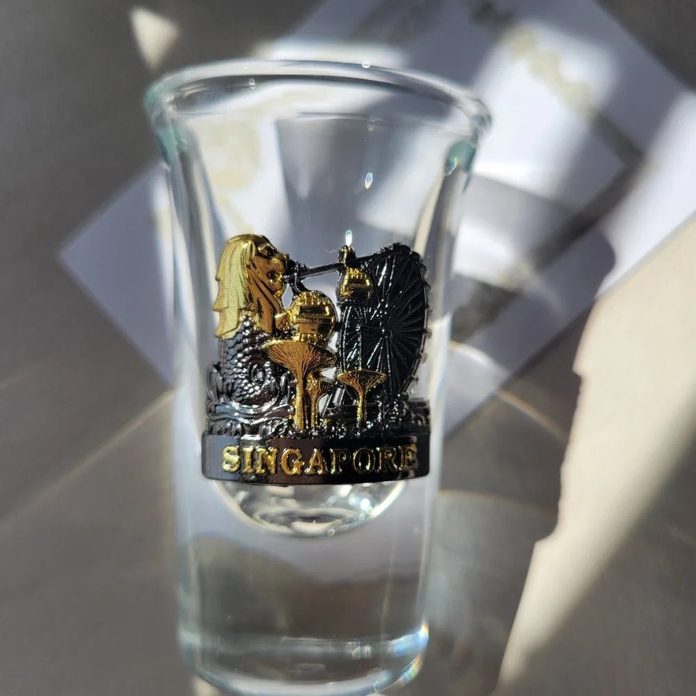 Singapore Shot Glass ~ Metallic Embellishment ~ Bar Cart ~ FINAL PRICE !!